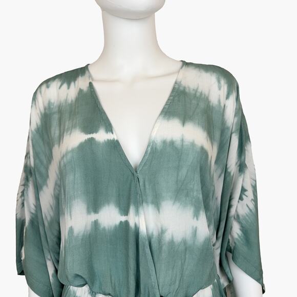 NWT FLAWLESS Faux Wrap Tie-Dye Kimono Romper with Waist Tie (Green | Size M) - Picture 5 of 9